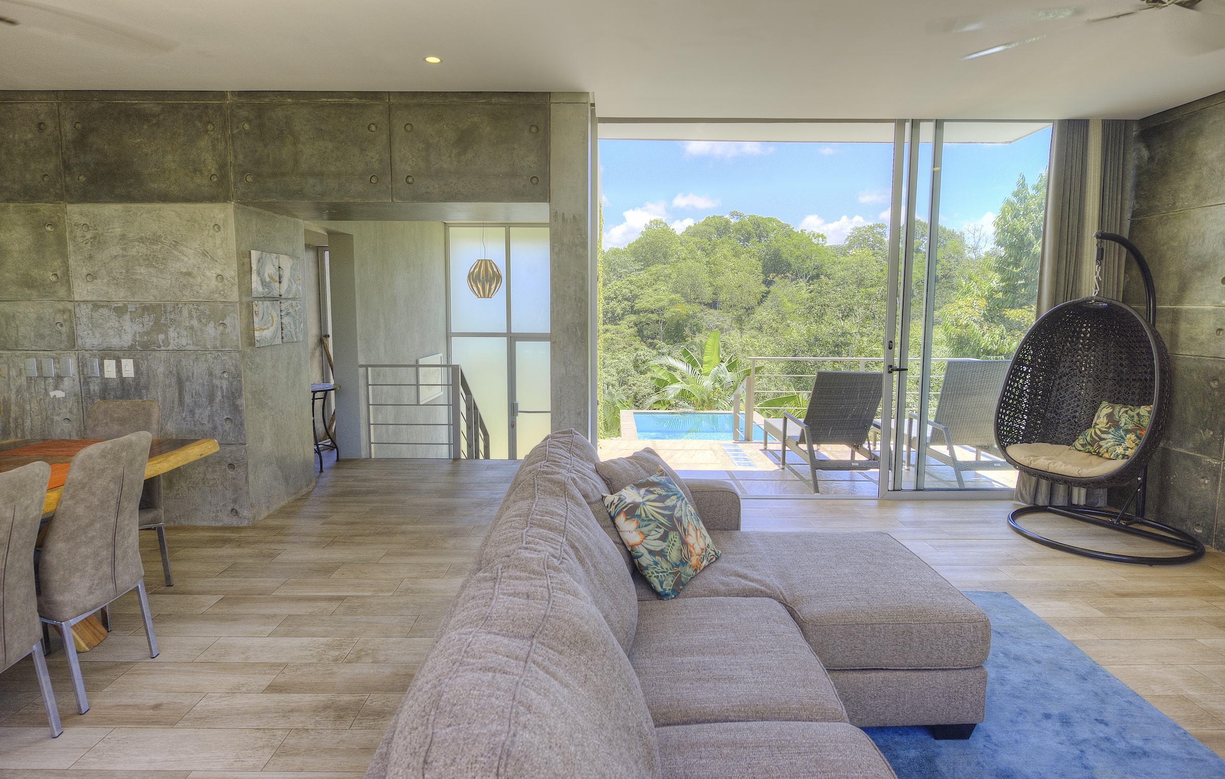 Villa III living room with pool view